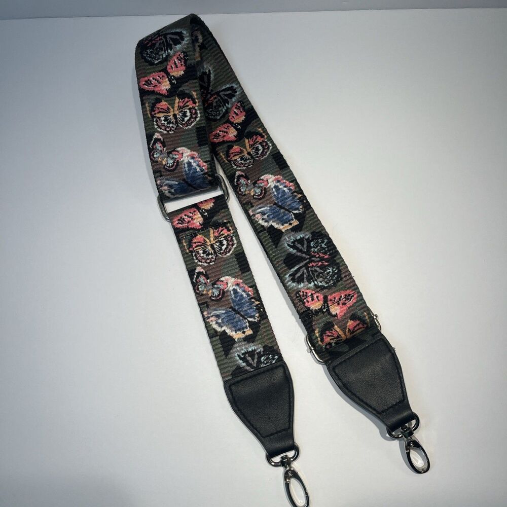 Bari Lynn Luggage Strap Universal Black Silver Hardware Butterflies Camo Design
